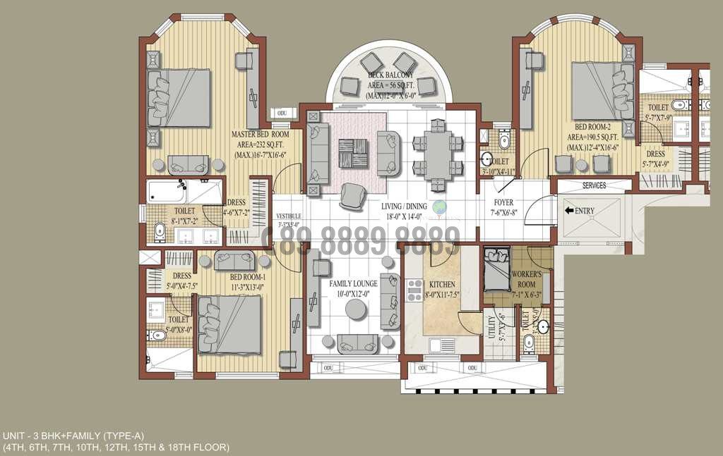 3 BHK+ S- 2245 Sq.Ft