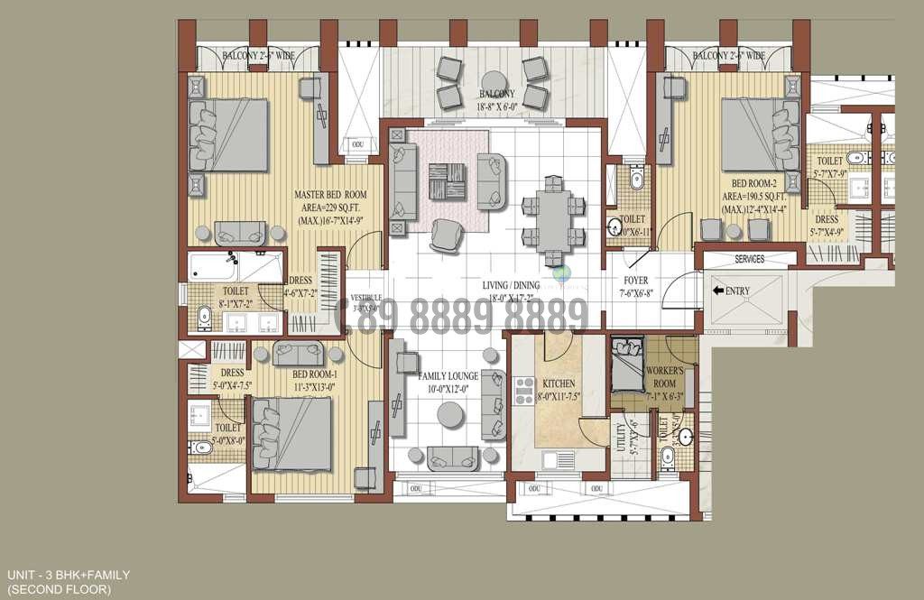 3 BHK+ S- 2212 Sq.Ft