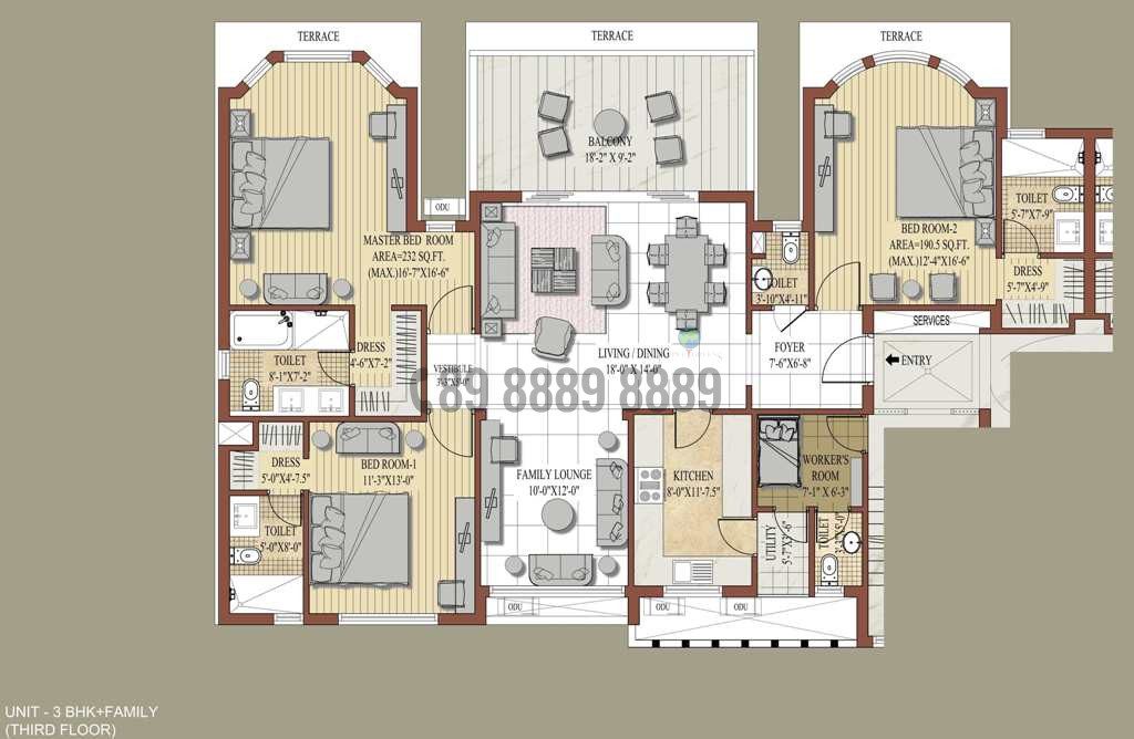 3 BHK+ S- 2520 Sq.Ft