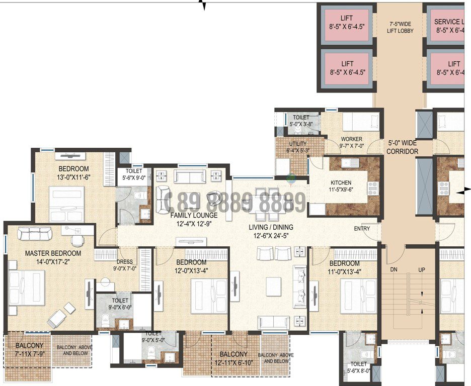 4 BHK+S 2600 Sq.ft