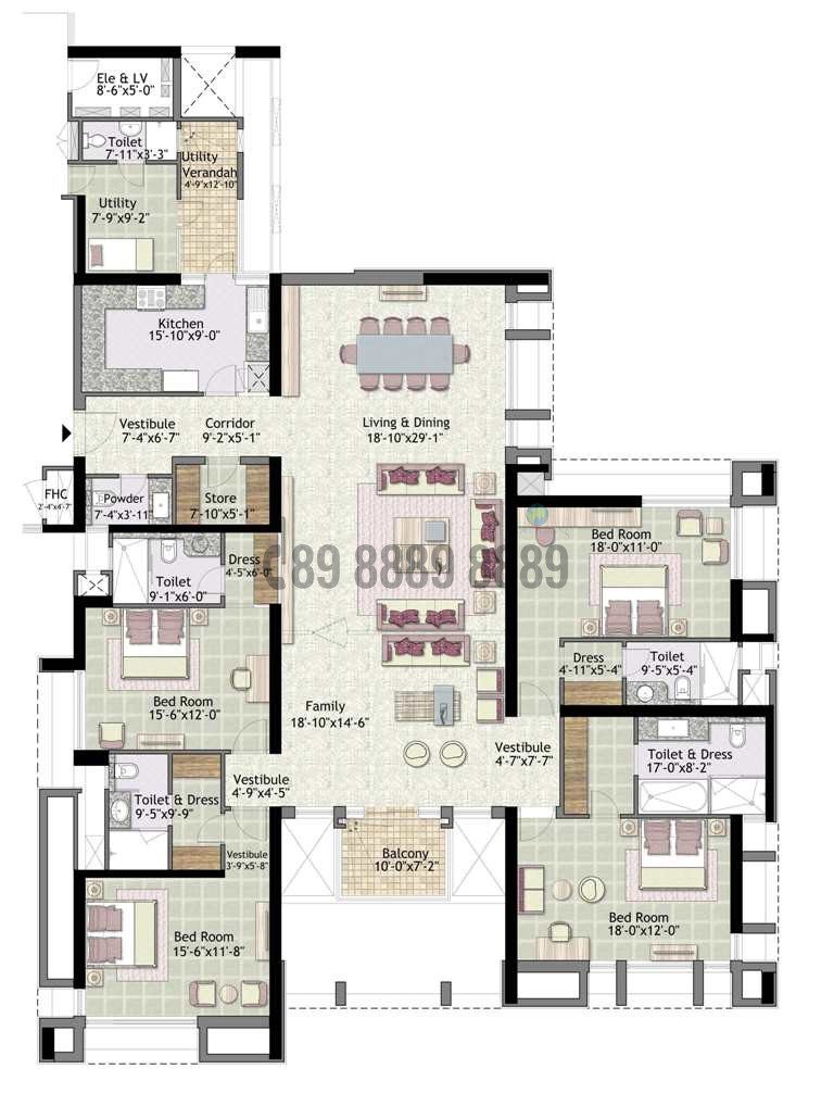 3BHK+S Golf Facing 3635 Sq. Ft