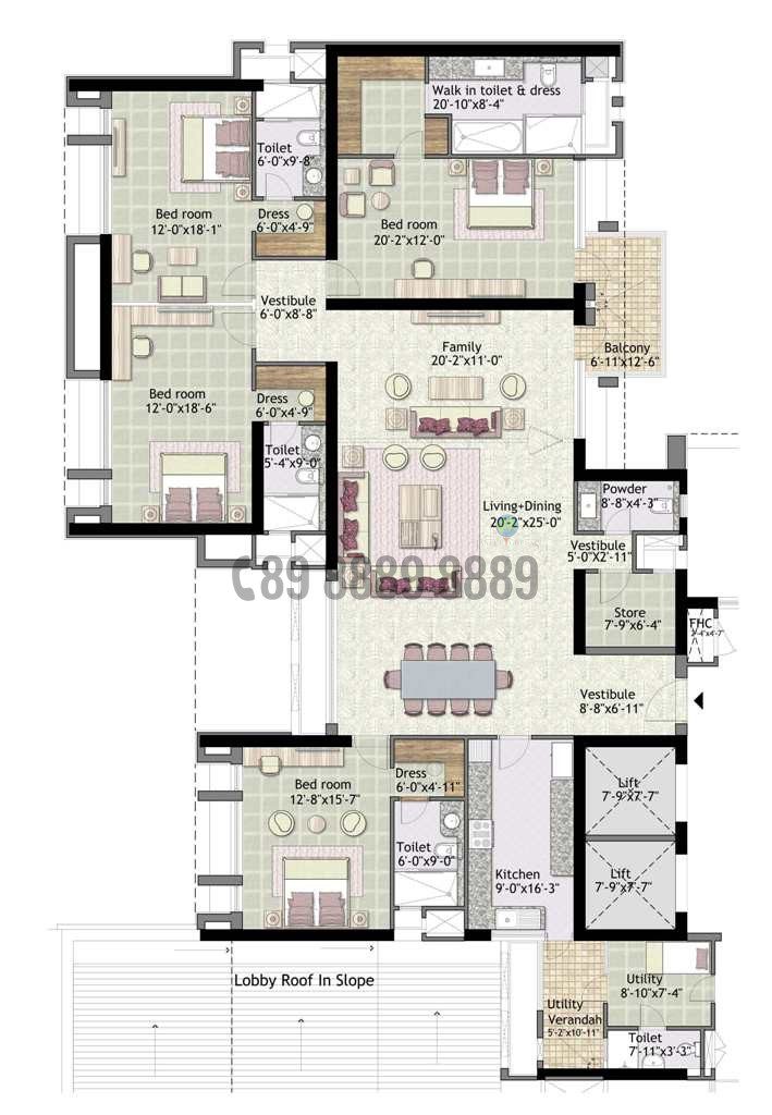  4BHK+S Non Golf 3680 Sq. Ft