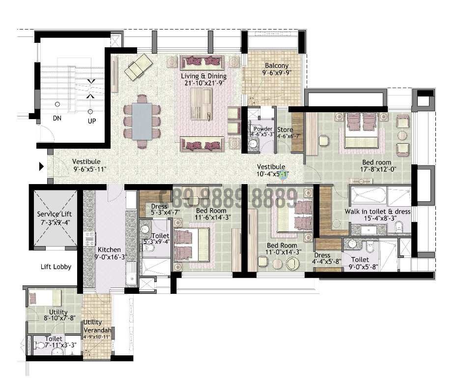 3BHK+S Non Golf 2615 Sq. Ft