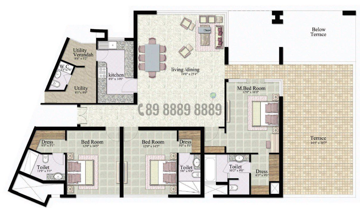 3BHK +S 3220 Sq. Ft