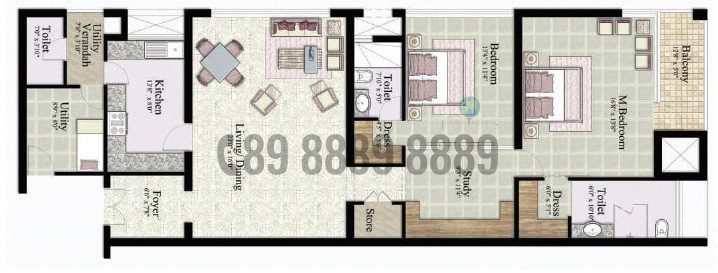 2 Bhk + S 1980 Sq.ft