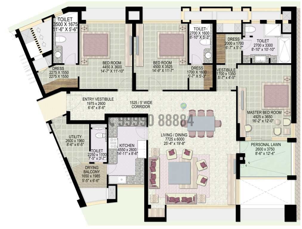 3BHK +S 2600 Sq. Ft