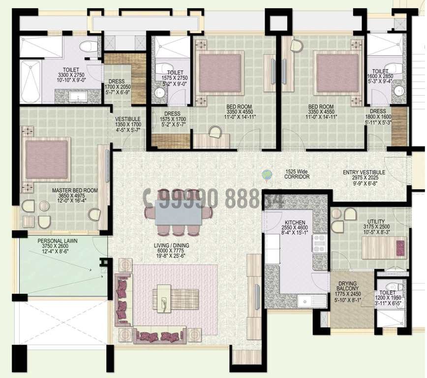 3BHK +S 2600 Sq. Ft