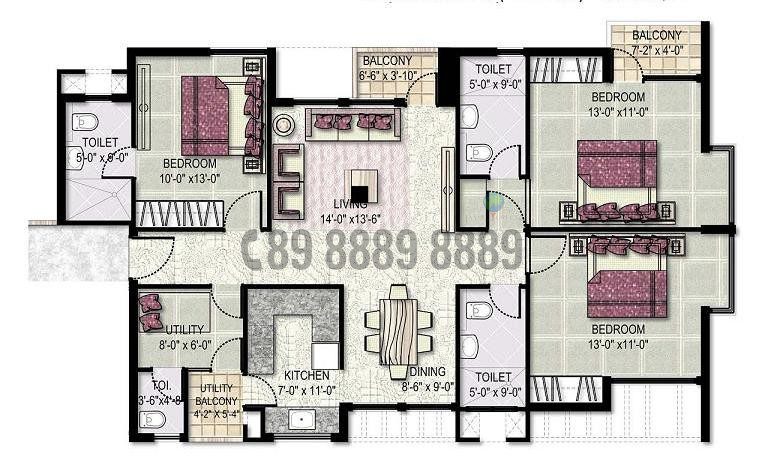 3BHK+S 1680 Sq.ft