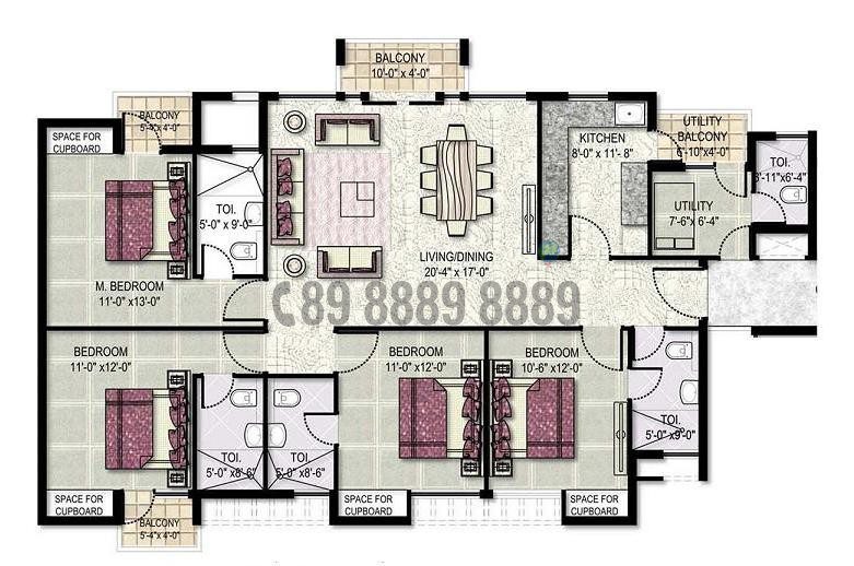 4BHK+S 2100 Sq.ft