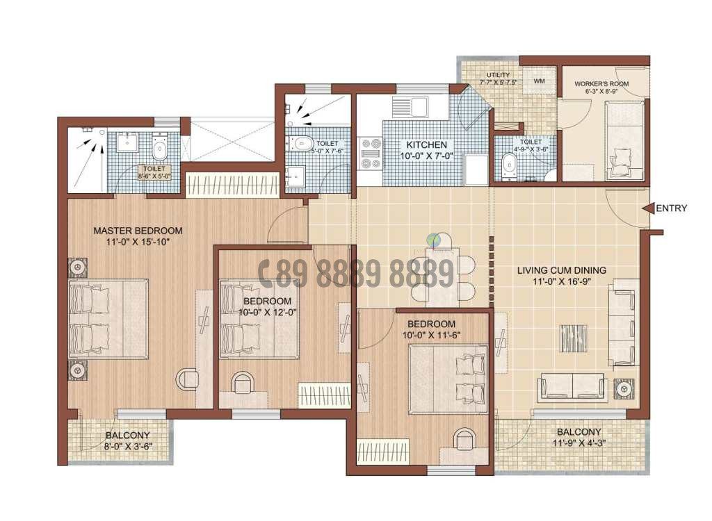 3BHK+S 1500 Sq.ft
