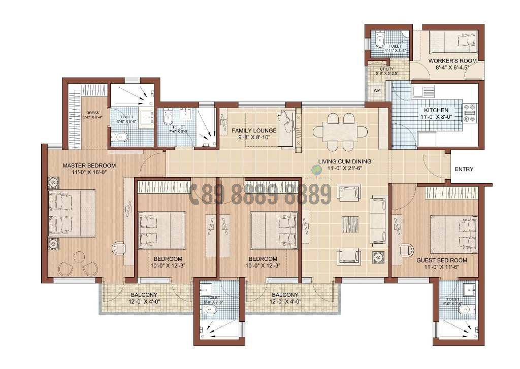4BHK+S 2050 Sq.ft